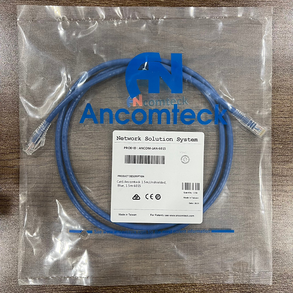 Dây nhảy patch cord CAT6 loại 1m ANCOMTECK - màu xanh: ANCOM-LAN-601