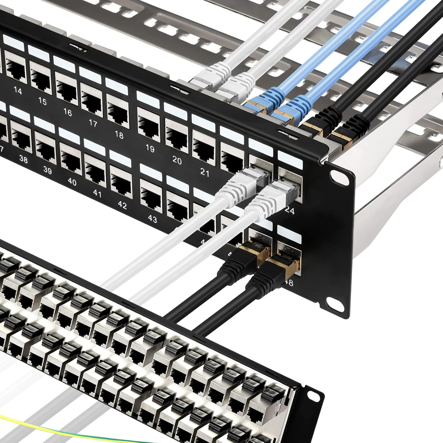 Bộ thanh đấu nối mạng 48 cổng Cat6A STP 2U 19inch hiệu Ancomteck mã ACT-48S2U, ACT-6A-88