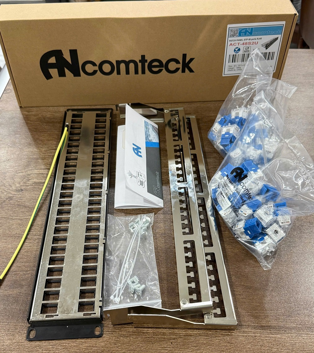 Thanh đấu nối Patch panel 48 cổng Cat6 UTP 2U mã ACT-48S2U, ACT-JK28-C6-US chính hãng ANCOMTECK