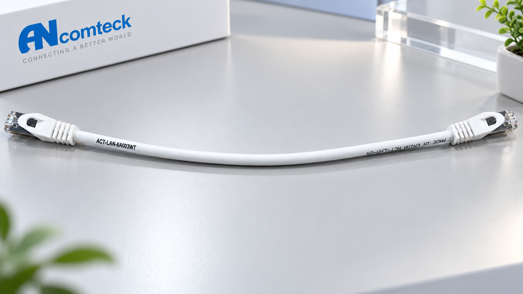 Dây nhảy PATCH CORD Cat6A S-FTP, Shielded, LSZH, White, 30cm đúc - ANCOMTECK mã ACT-LAN-6A003WT