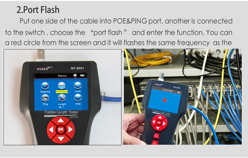 NF-8601  Máy đo độ dài cáp - Định vị lỗi Cáp RJ45/RJ11/BNC với chức năng PING, POE