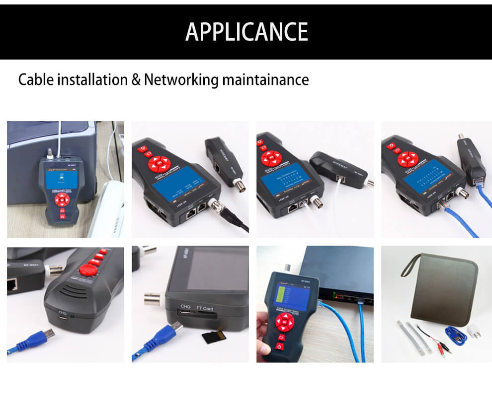 NF-8601  Máy đo độ dài cáp - Định vị lỗi Cáp RJ45/RJ11/BNC với chức năng PING, POE