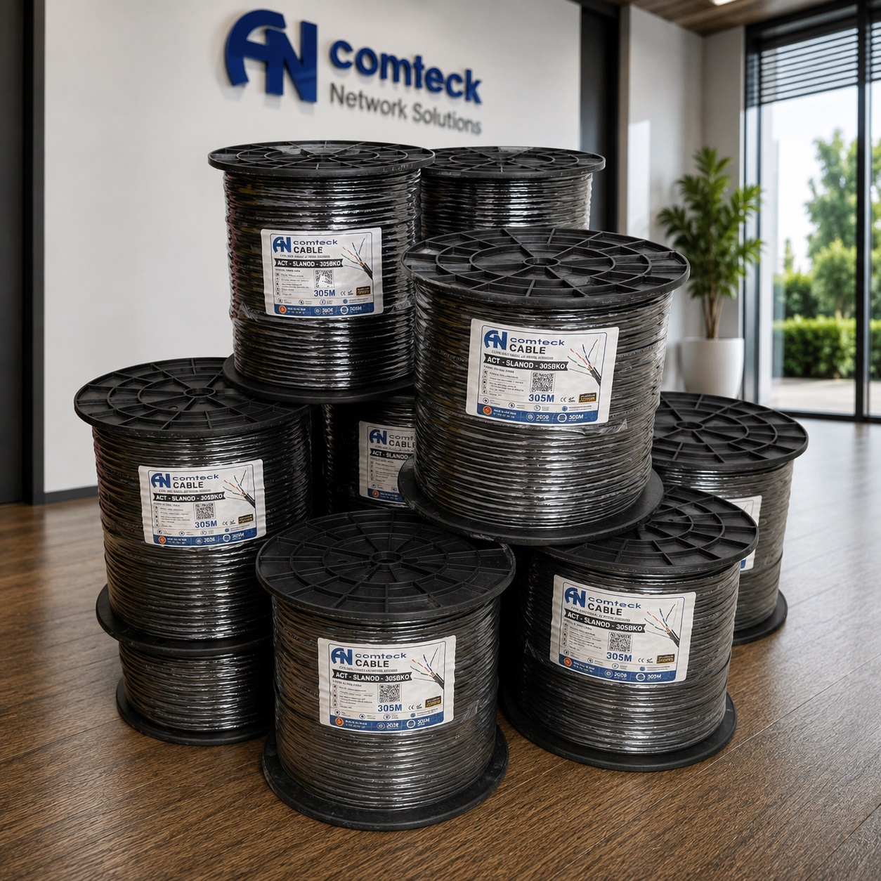 Cáp mạng CAT5e UTP chạy ngoài trời - có dây chịu lực gia cường - Outdoor ACT-5LANOD-305BKO lõi đồng
