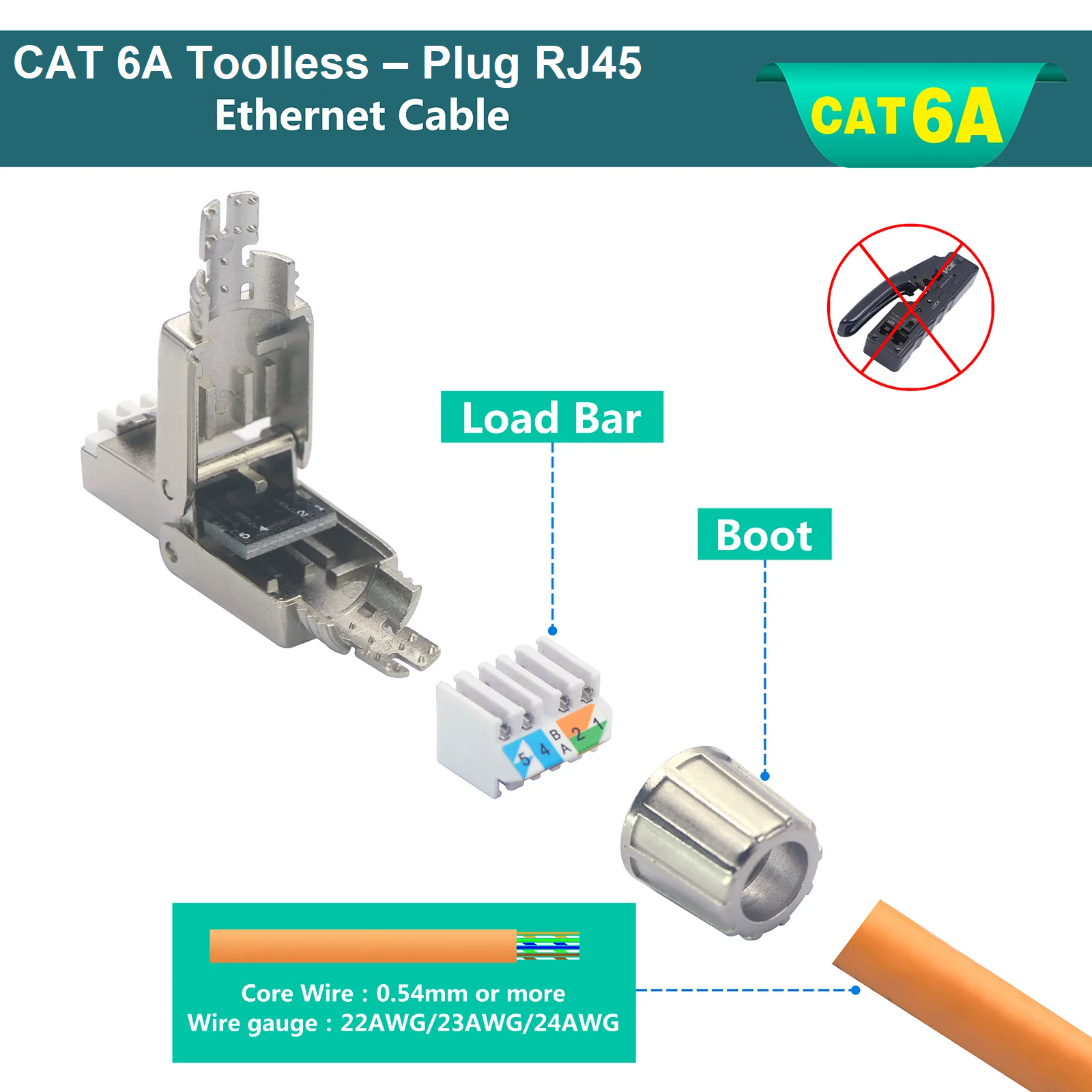Hạt công nghiệp CAT6A không dùng TOOL Ancomteck chuẩn công nghiệp, mã hiệu ACT-S6A-UK