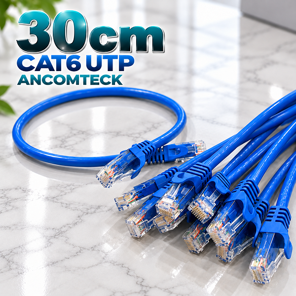 DÂY NHẢY PATCH CORD 0.3m CAT6 UTP lõi đồng, đầu đúc hiệu Ancomteck ACT-LAN-6003BLD 30CM