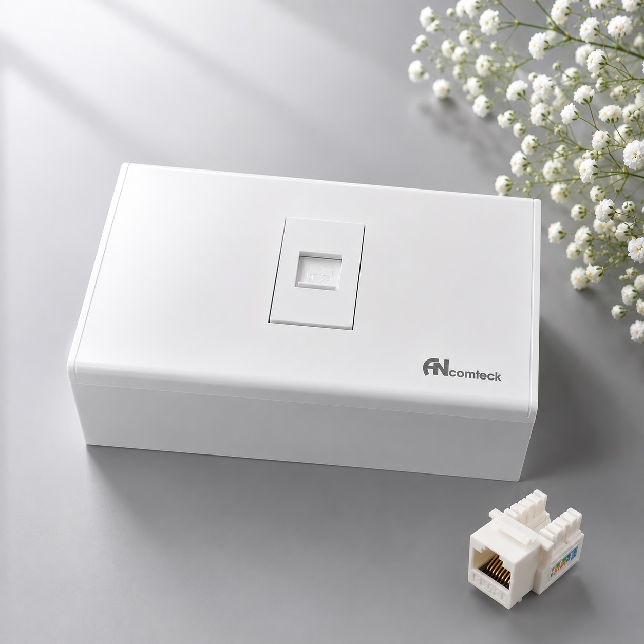 Bộ Outlet Wallplate 1 Port CAT6 White ANCOMTECK chuẩn ngang ACT-FC1-RC1/ ACT-6U-002 - Bộ Ổ Cắm Mạng