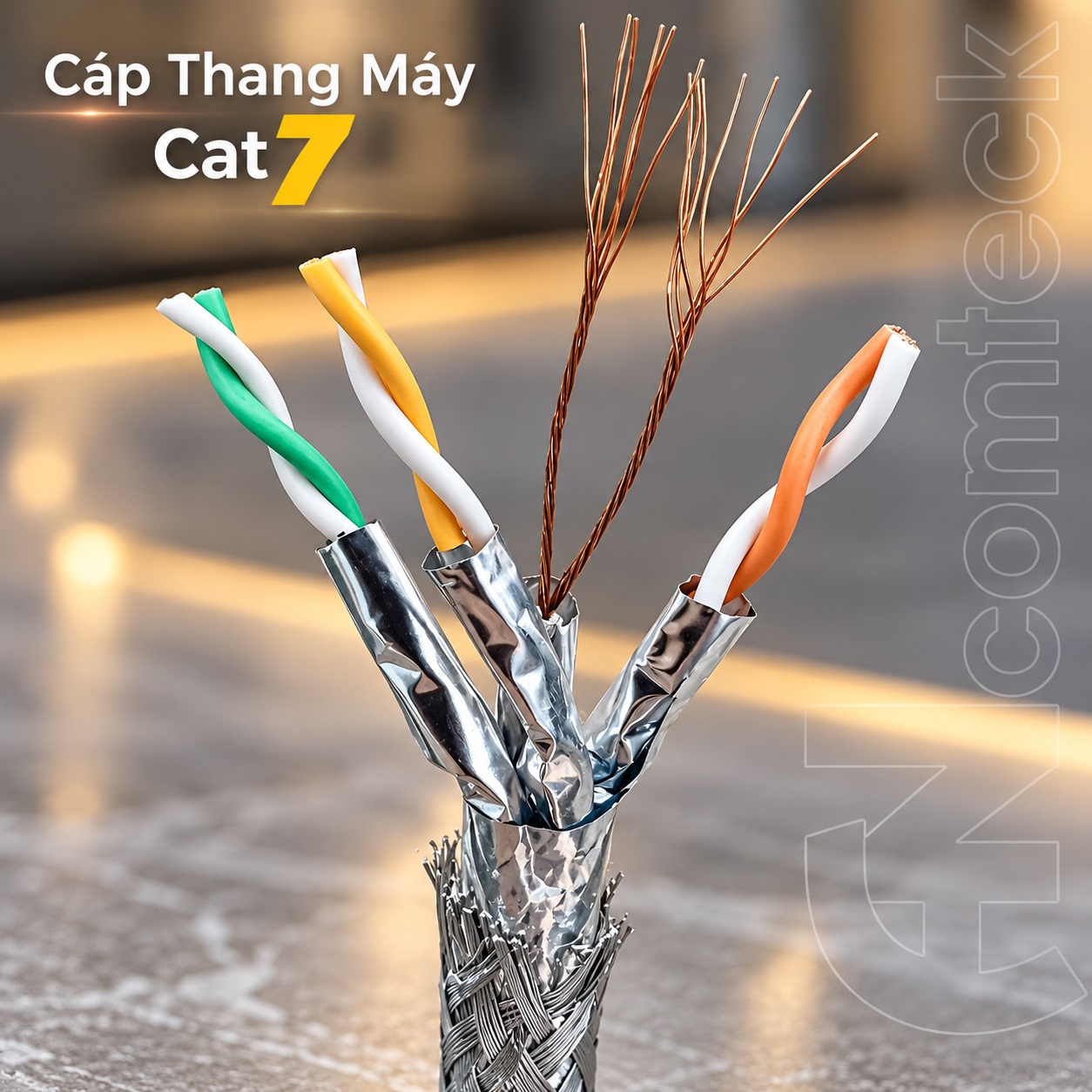 Cáp mạng thang máy Ancomteck Cat7 SFTP chống chuột elevator cable ACT-7SFTP-BULK305BL.