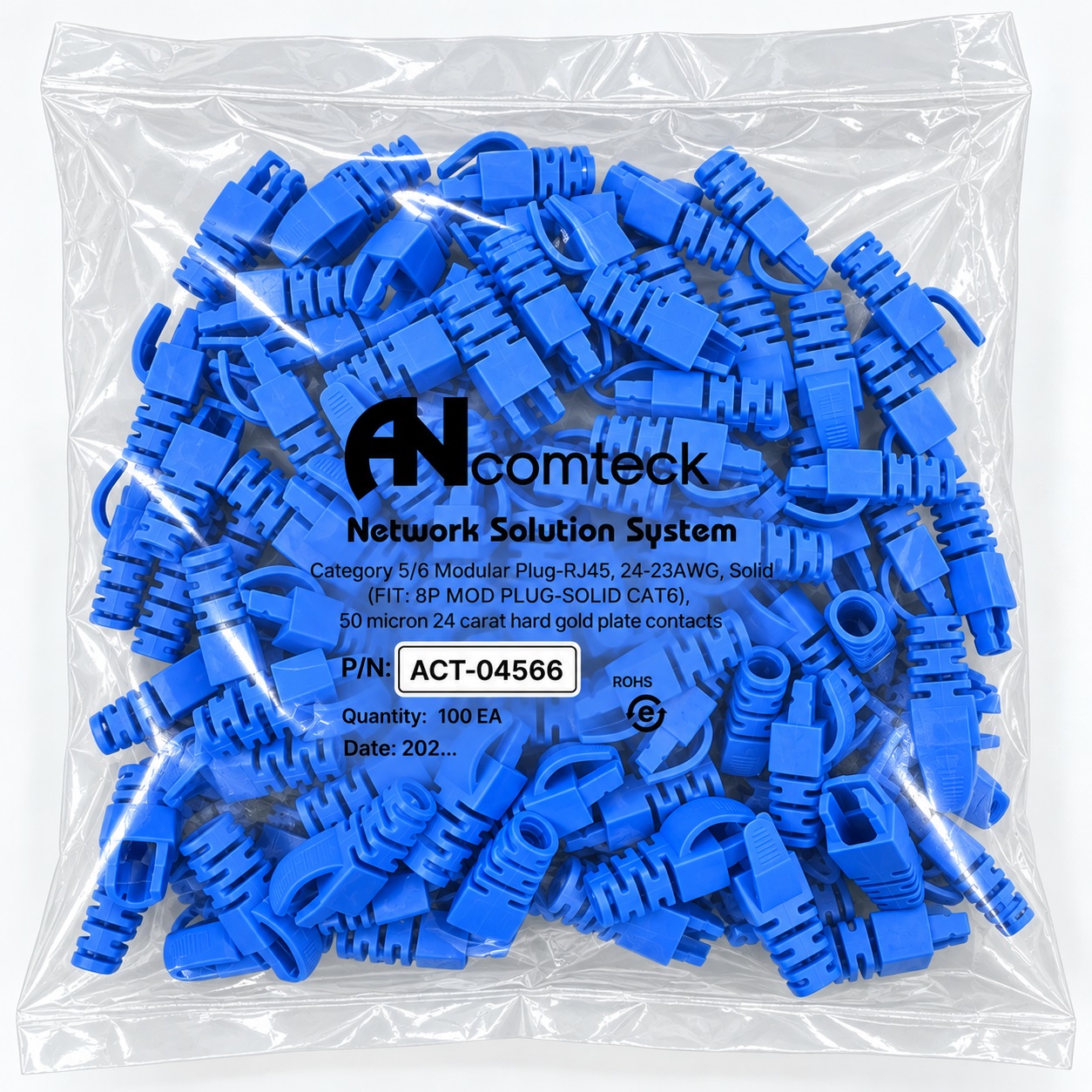 ĐẦU CHỤP MẠNG CAT5E, CAT6 lẫy gài màu xanh ACT-04566