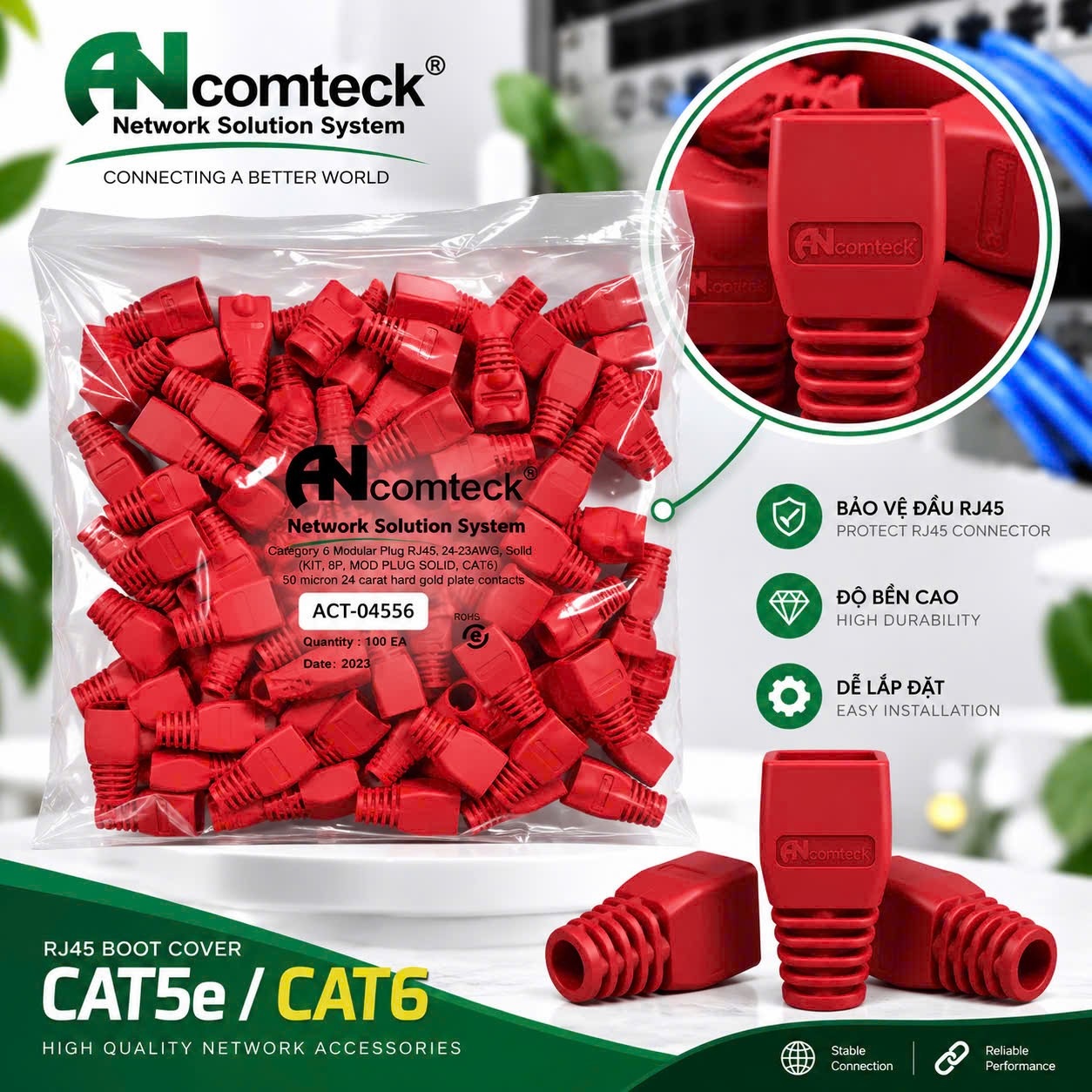 ĐẦU CHỤP MẠNG CAT5E, CAT6 màu đỏ  ACT-04556