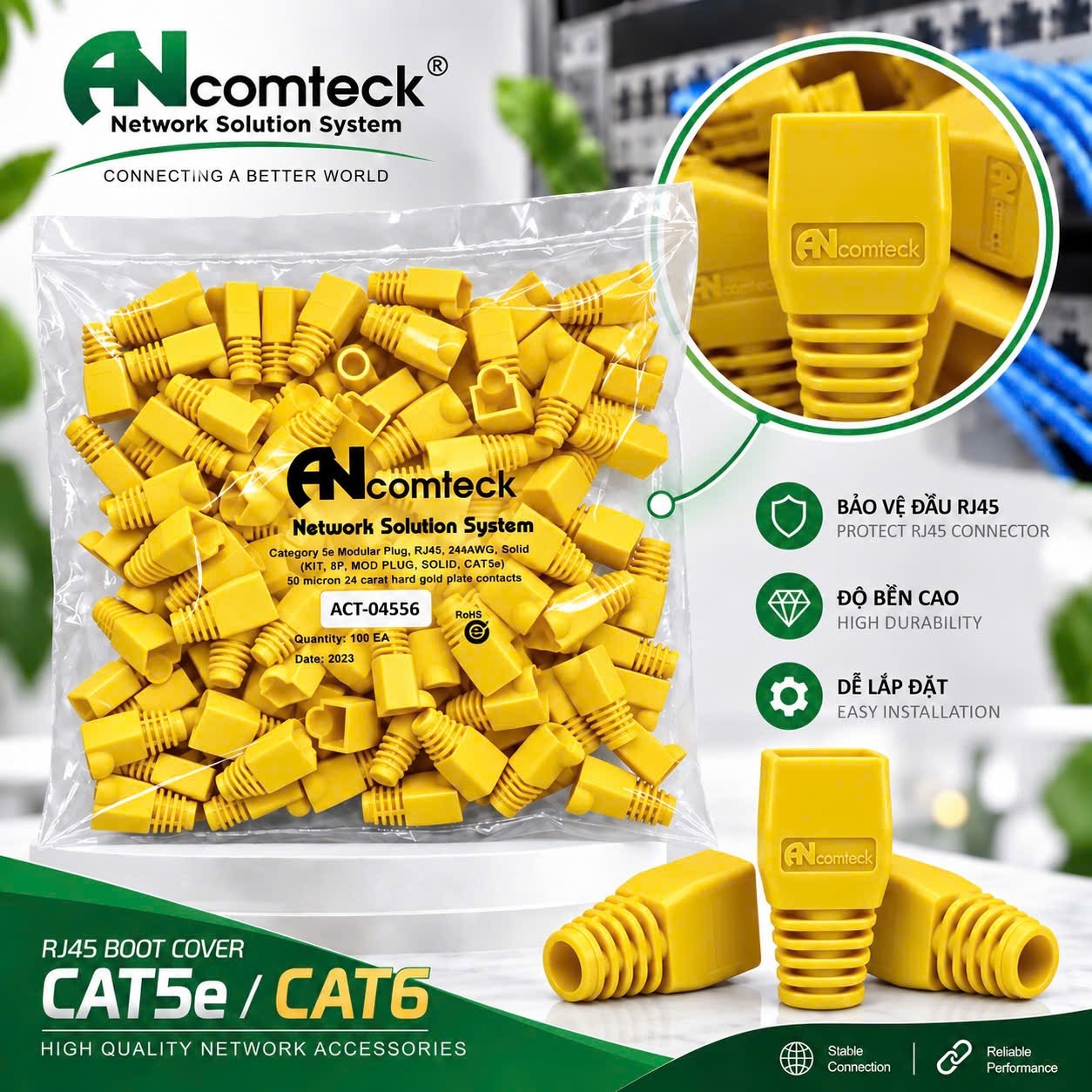 ĐẦU CHỤP MẠNG CAT5E, CAT6 màu vàng  ACT-04556