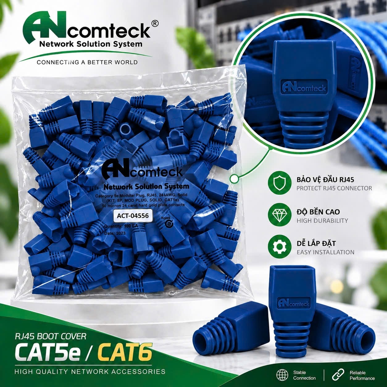 ĐẦU CHỤP MẠNG CAT5E, CAT6 màu xanh Blue  ACT-04556