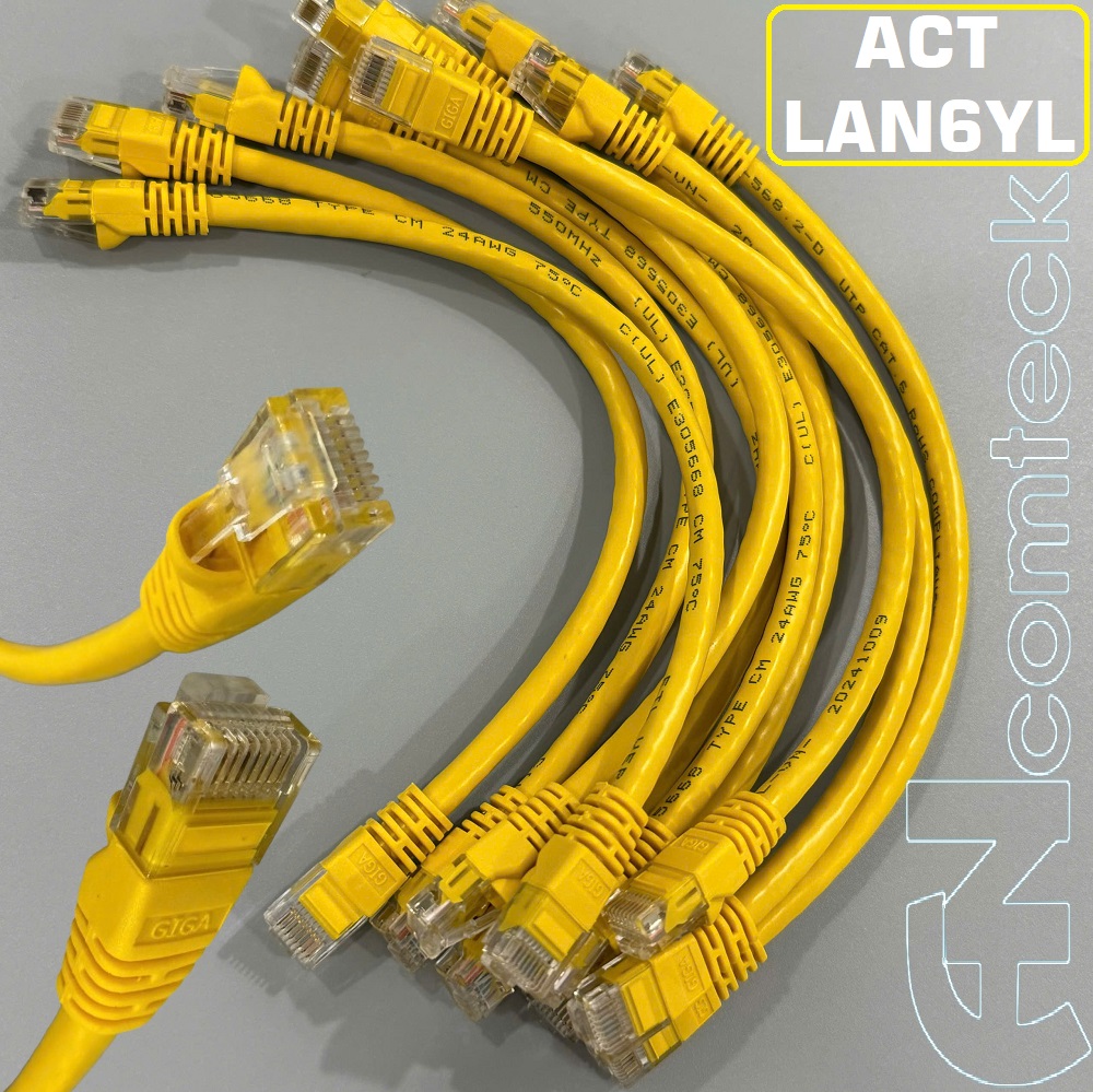 Dây nhảy patch cord 0.25m CAT6 màu vàng - lõi đồng 100%, pass Fluke: ACT-LAN6YL-25CM  ANCOMTECK