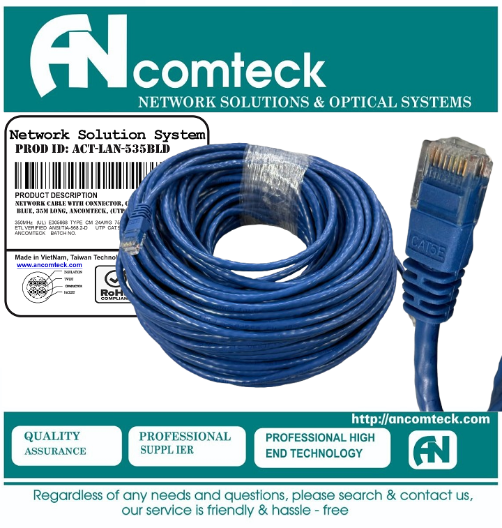DÂY NHẢY PATCH CORD CAT5 UTP 35M lõi đồng 100%, dây đúc máy ACT-LAN-535BLD