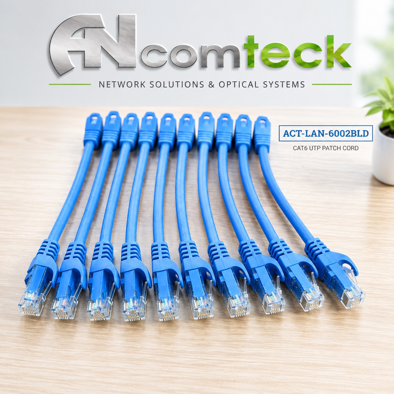 DÂY NHẢY PATCH CORD CAT6 UTP 0.2M lõi đồng 100% pass Fluke đầu đúc ACT-LAN-6002BLD 20CM