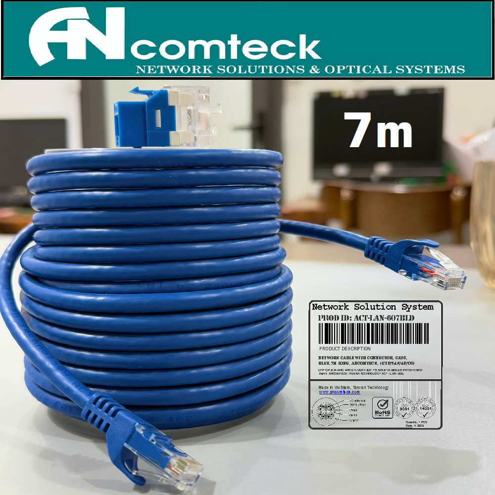 DÂY NHẢY PATCH CORD CAT6 UTP 7M lõi đồng 100% pass Fluke, đầu đúc ACT-LAN-607BLD