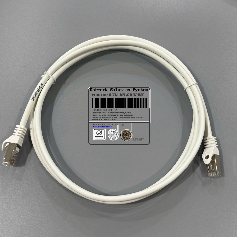 Dây nhảy PATCH CORD Cat6A FTP, Shielded, LSZH, White, 2M - ANCOMTECK : ACT-LAN-6A02WT