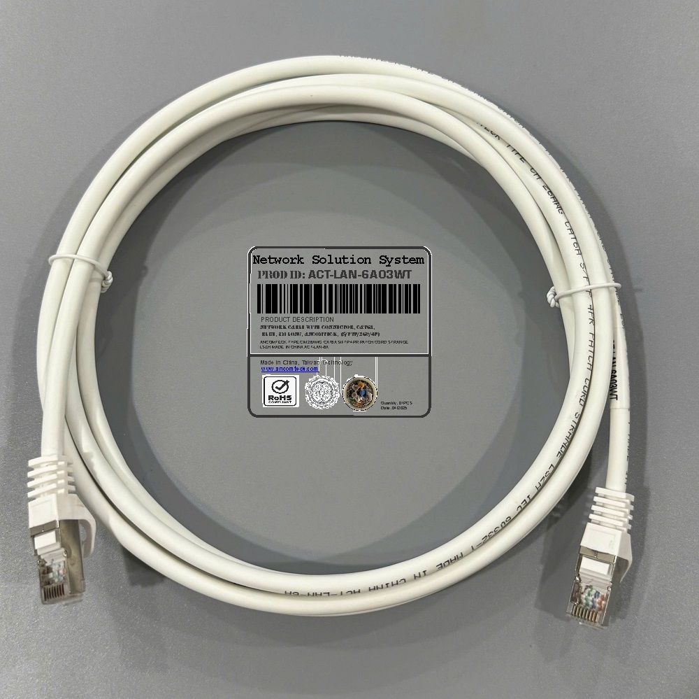 Dây nhảy PATCH CORD Cat6A FTP, Shielded, LSZH, White, 3M - ANCOMTECK MÃ ACT-LAN-6A03WT