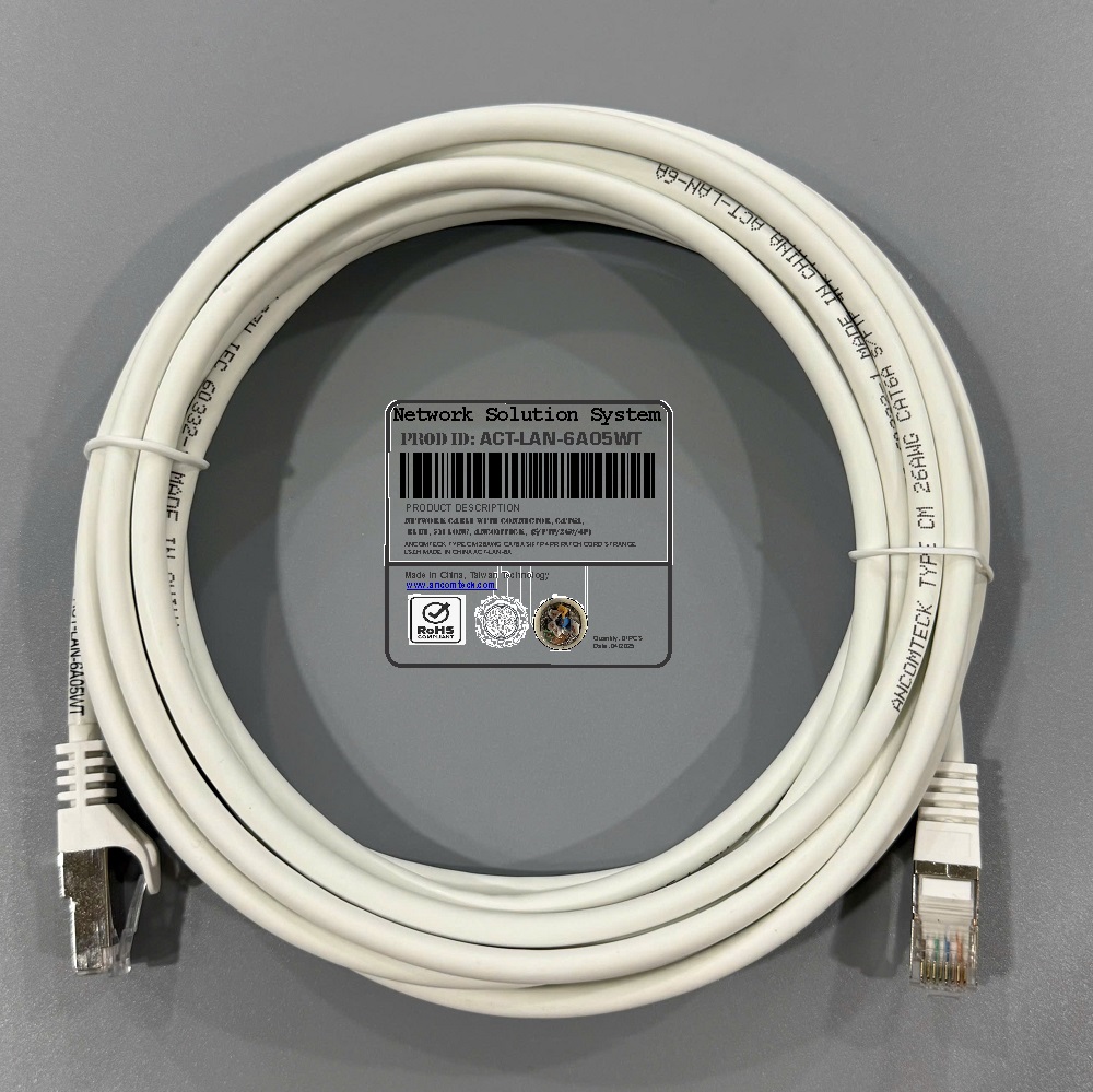Dây nhảy PATCH CORD Cat6A FTP, Shielded, LSZH, White, 5M - ANCOMTECK : ACT-LAN-6A05WT