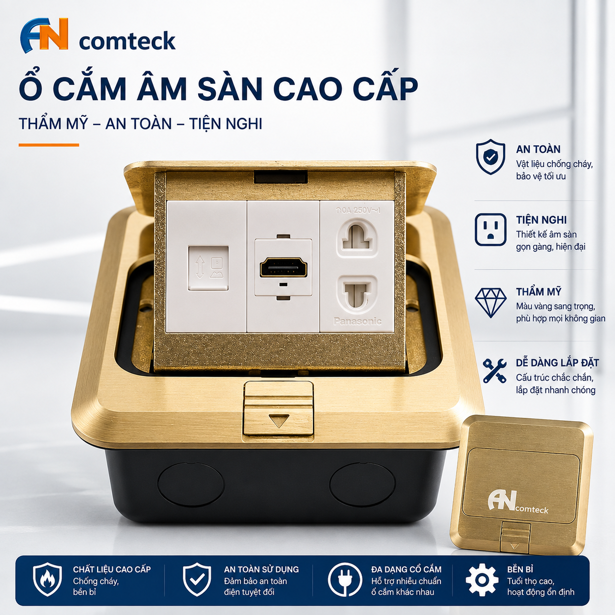 ĐẾ ÂM SÀN 1 Ổ ĐIỆN +HDMI+LAN mã ACT-FL, ACT-WH1080-T128, ACT-6U-002