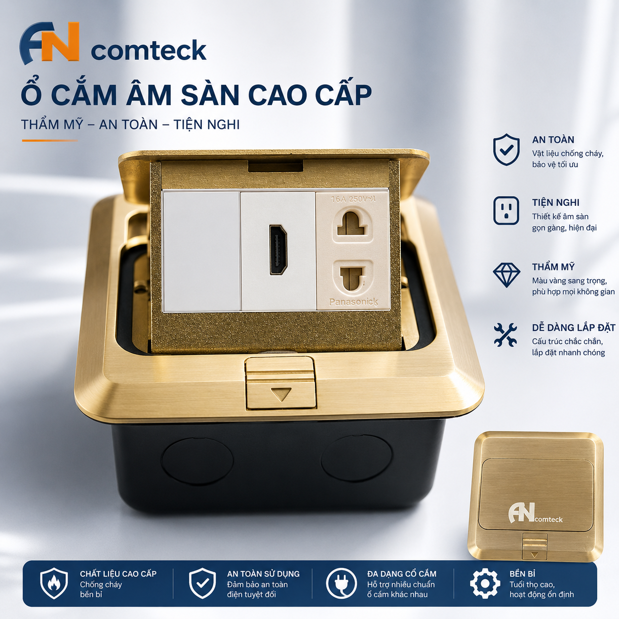 ĐẾ ÂM SÀN 1 Ổ ĐIỆN +HDMI mã ACT-FL, WEV1081-7SW, ACT-WH1080-T128