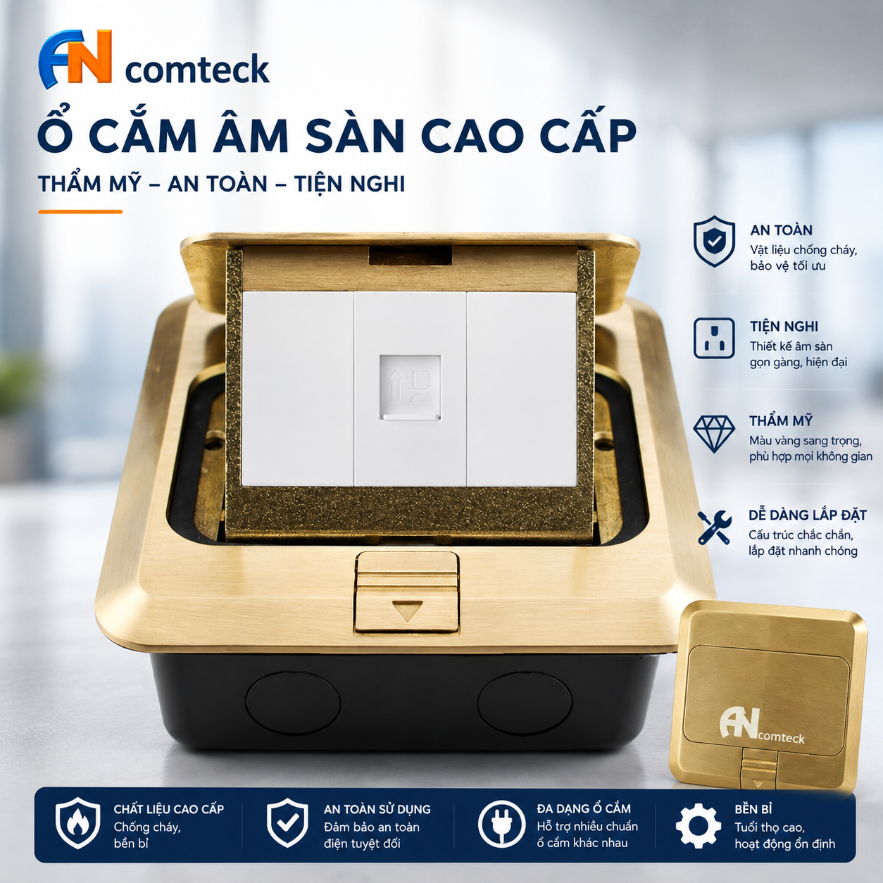 ĐẾ ÂM SÀN LAN 1 cổng mạng lan mã ACT-FL, ACT-6U-002