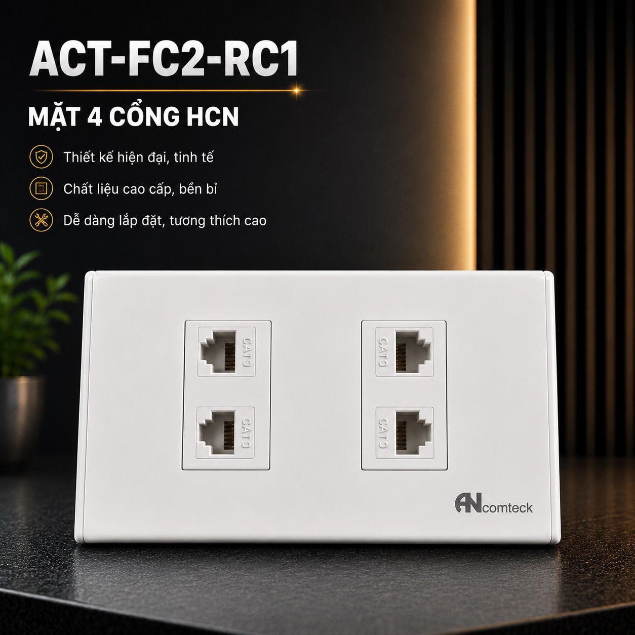 Mặt 4 Cổng ANCOMTECK ACT-FC2-RC1 - Wallplate 4 Port