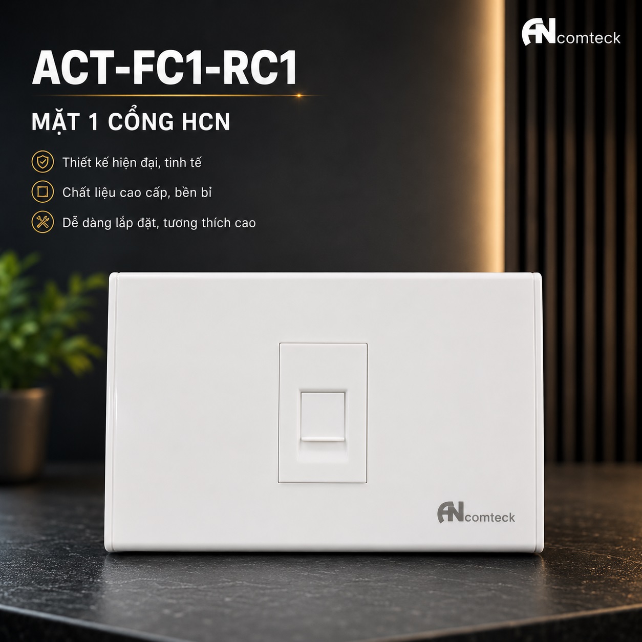 Mặt nạ 1 cổng trắng sứ, hiệu Ancomteck mã ACT-FC1-RC1