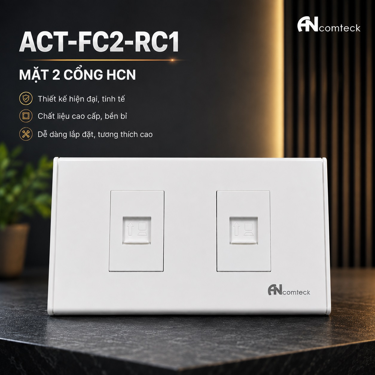 Mặt nạ 2 cổng trắng sứ, hiệu Ancomteck mã  ACT-FC2-RC1