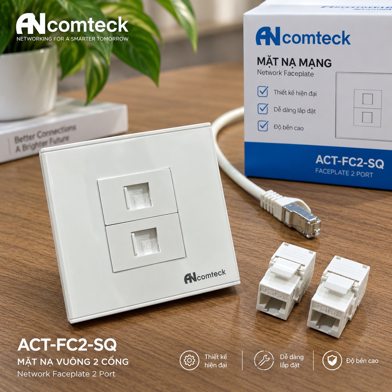 Mặt nạ mạng 2 cổng vuông Ancomteck ACT-FC2-SQ