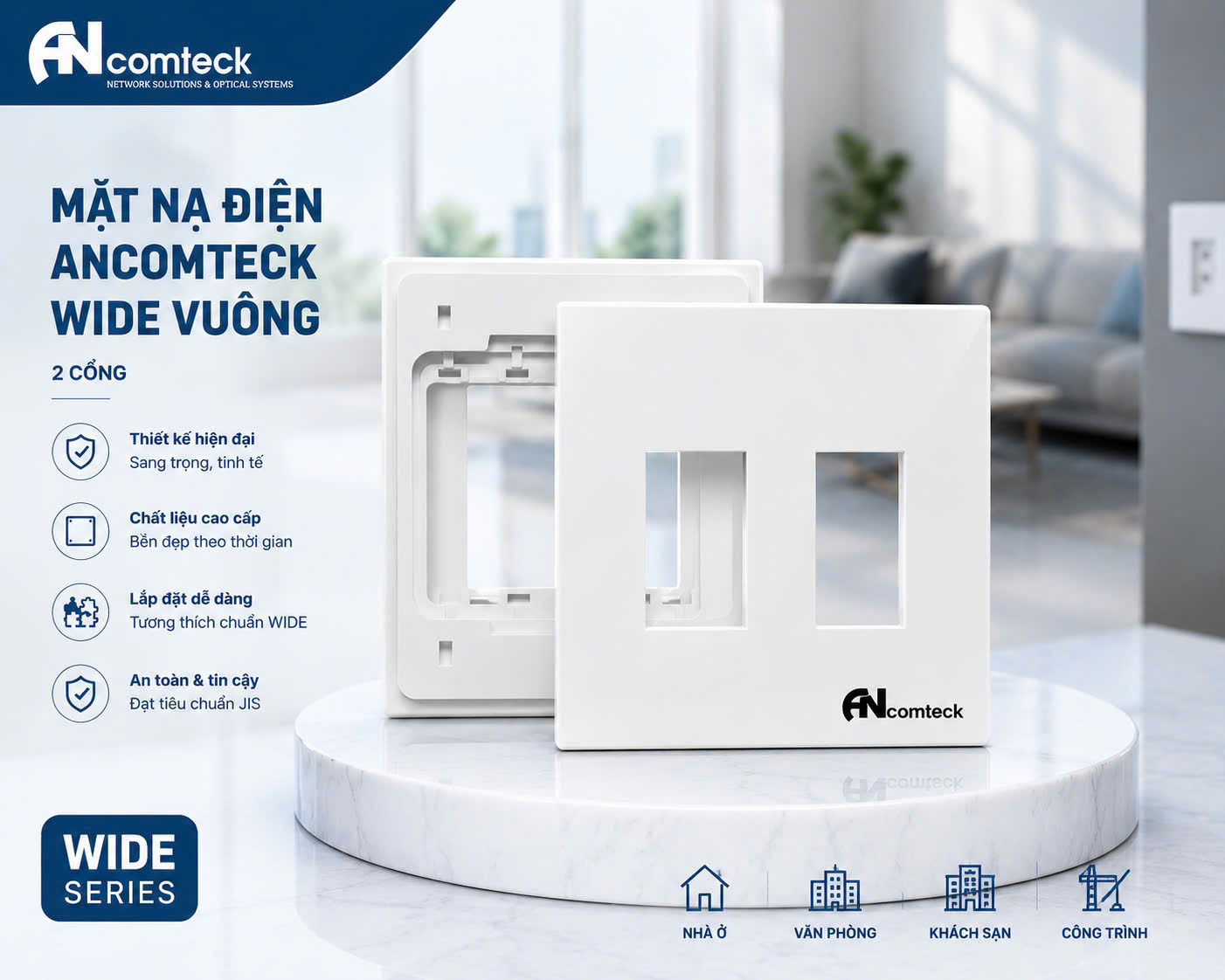 Mặt nạ vuông 2 cổng ancomteck, mã ACT-FC2-SQ