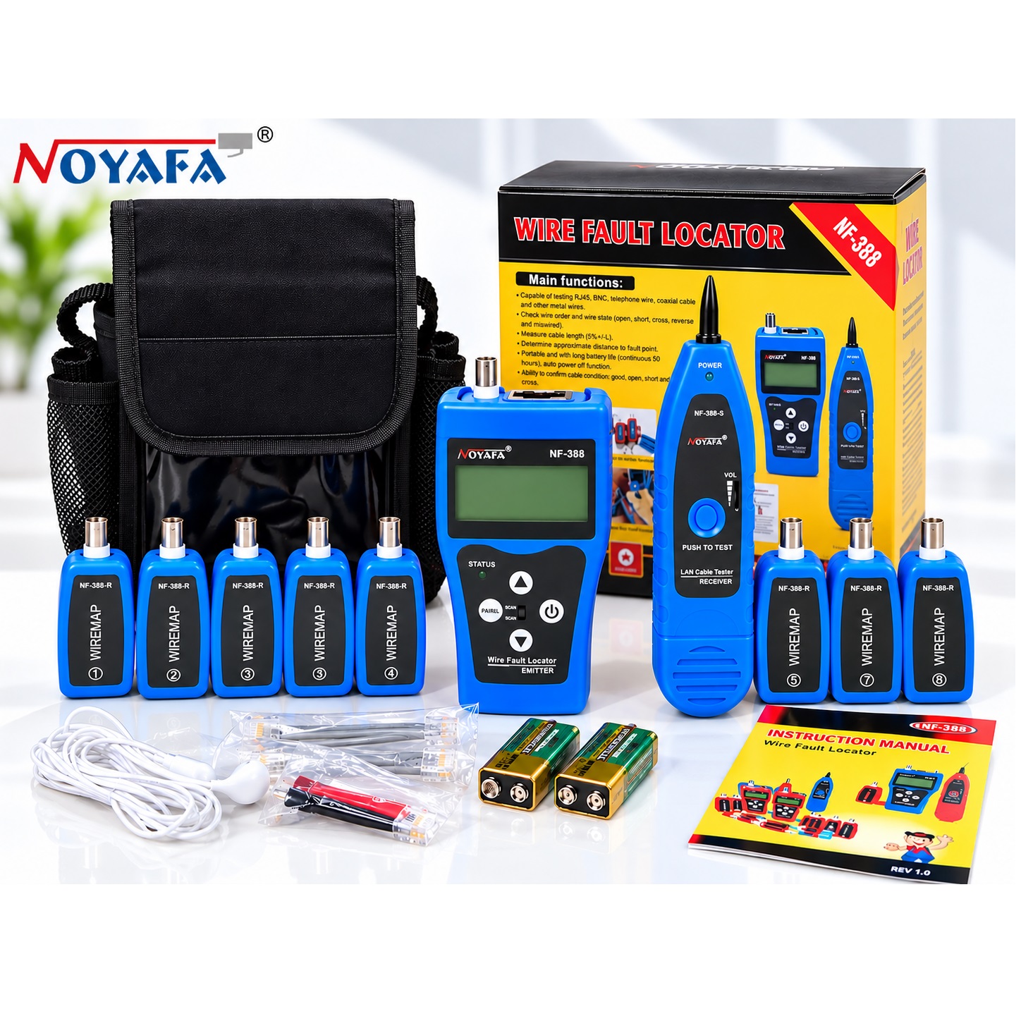 Máy kiểm tra cáp mạng NOYAFA NF-388 giúp kiểm tra thông mạch, xác định lỗi dây và định vị cáp nhanh