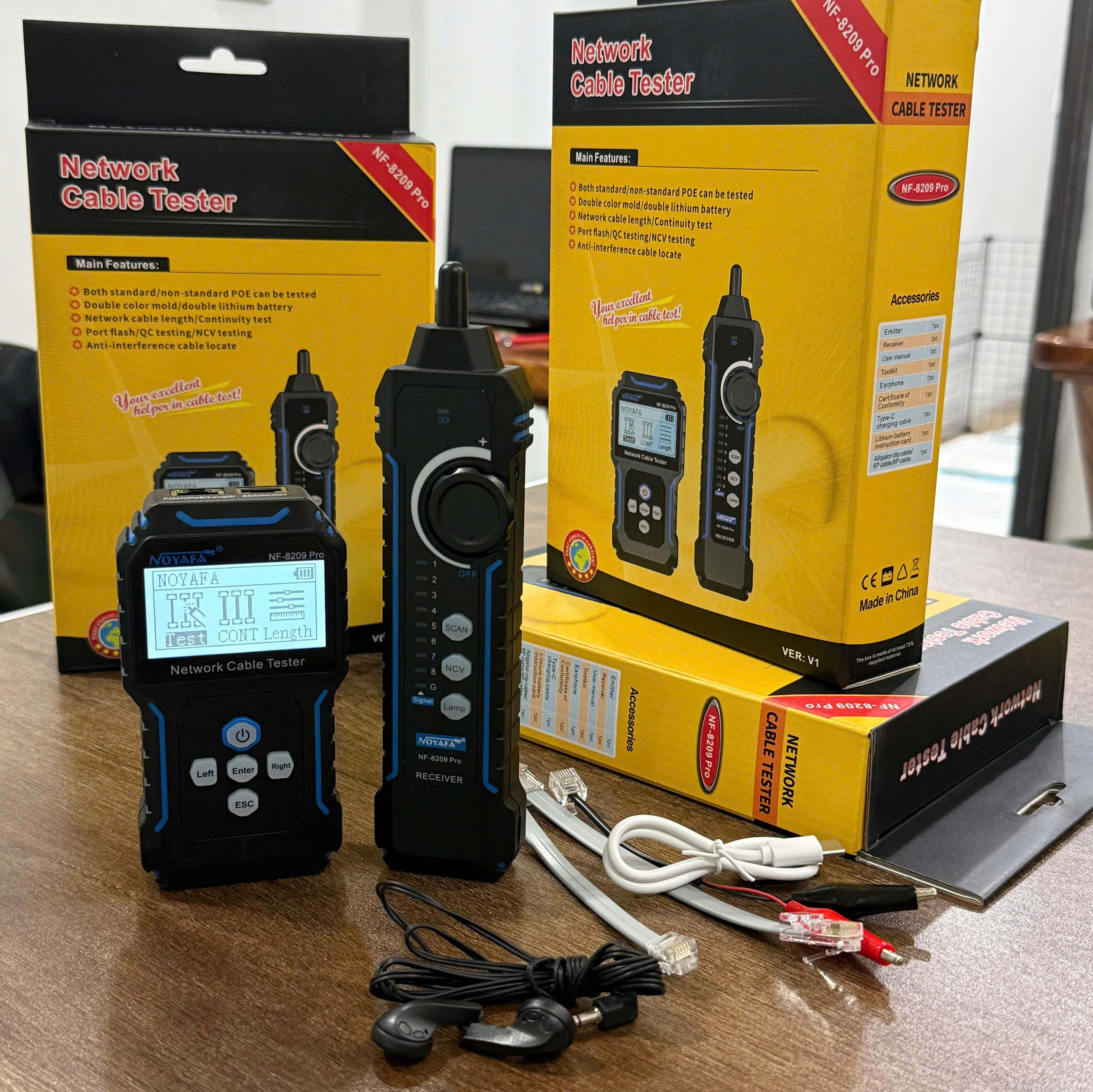 NF-8209 Pro Bộ Test Dây, Đo Chiều Dài Dây, Dò Dây, PoE Có Màn Hình LCD hàng chính hãng NOYAFA