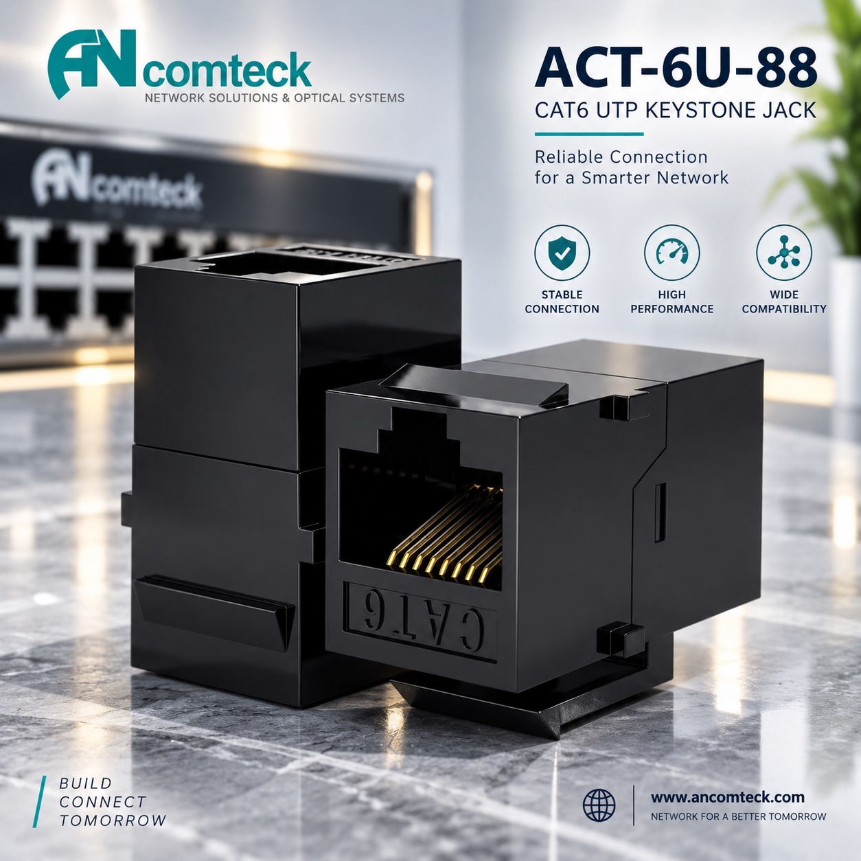 Nhân đấu nối RJ45-RJ45 CAT6 UTP hiệu Ancomteck, mã ACT-6U-88