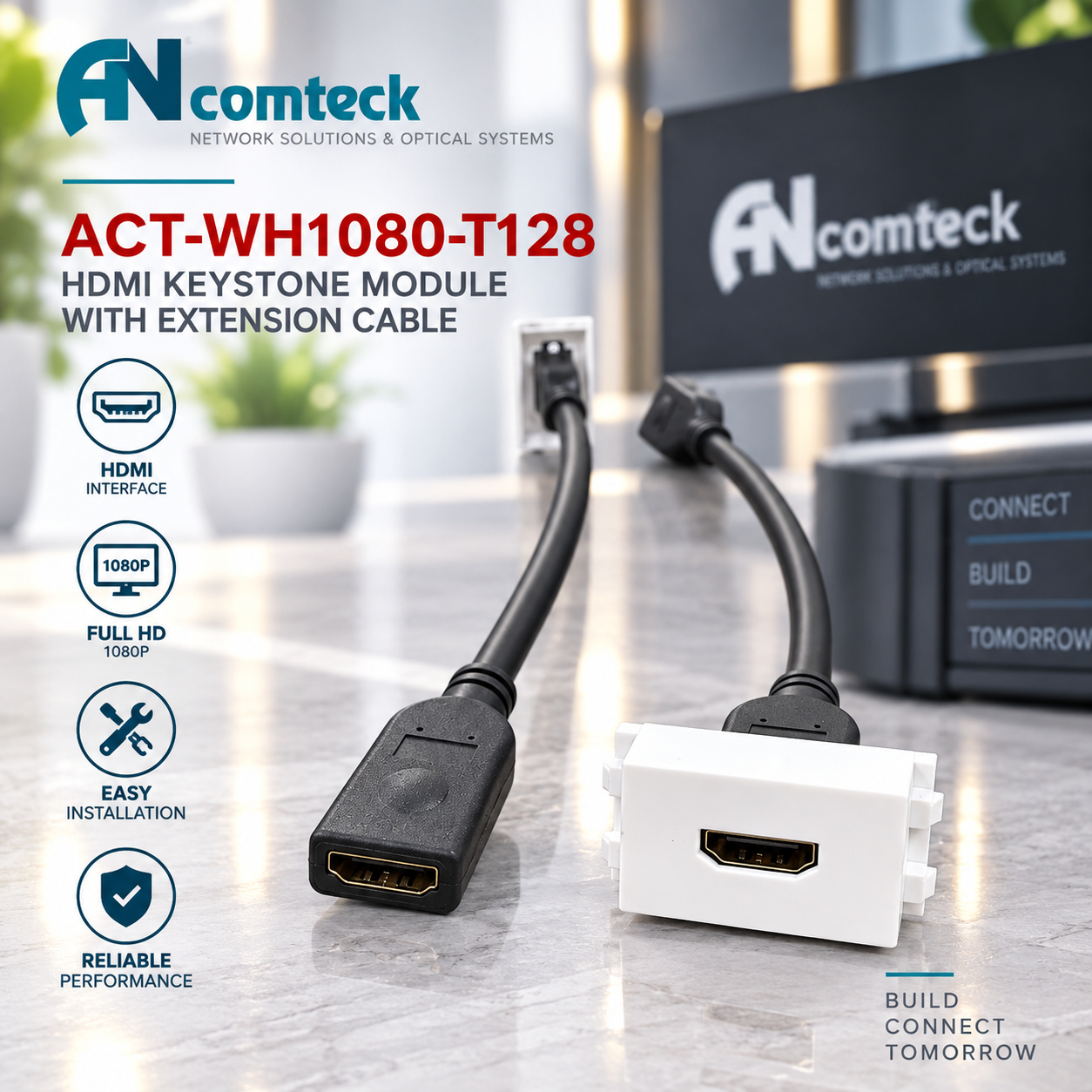 Ổ cắm HDMI âm tường Ancomteck ACT-WH1080-L20 Wide - Chuẩn HDMI 1.4