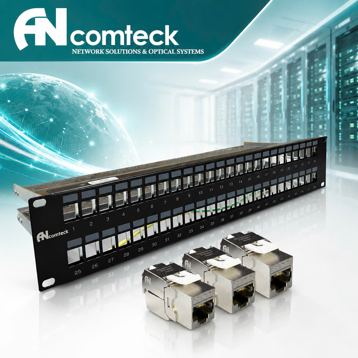 Patch panel 24 cổng Cat7 FTP mã ACT-24S1U, ACT-S7-002 chính hãng ANCOMTECK