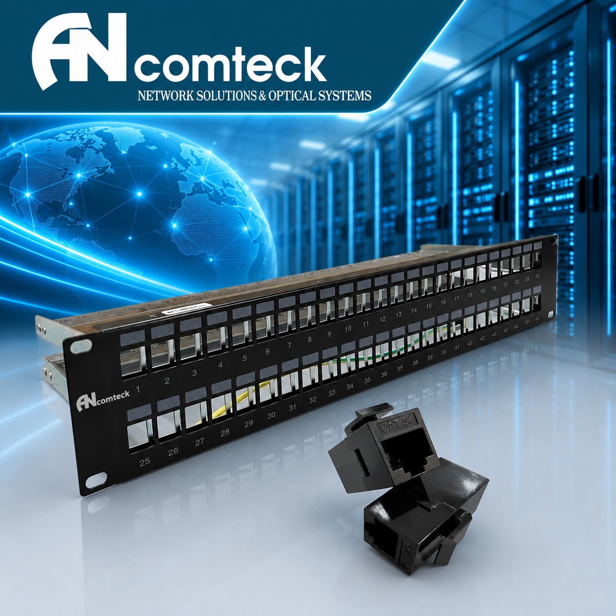 Thanh đấu nối mạng 48 cổng 2U Cat5E UTP mã ACT-48S2U, ACT-5U-88 chính hãng ANCOMTECK