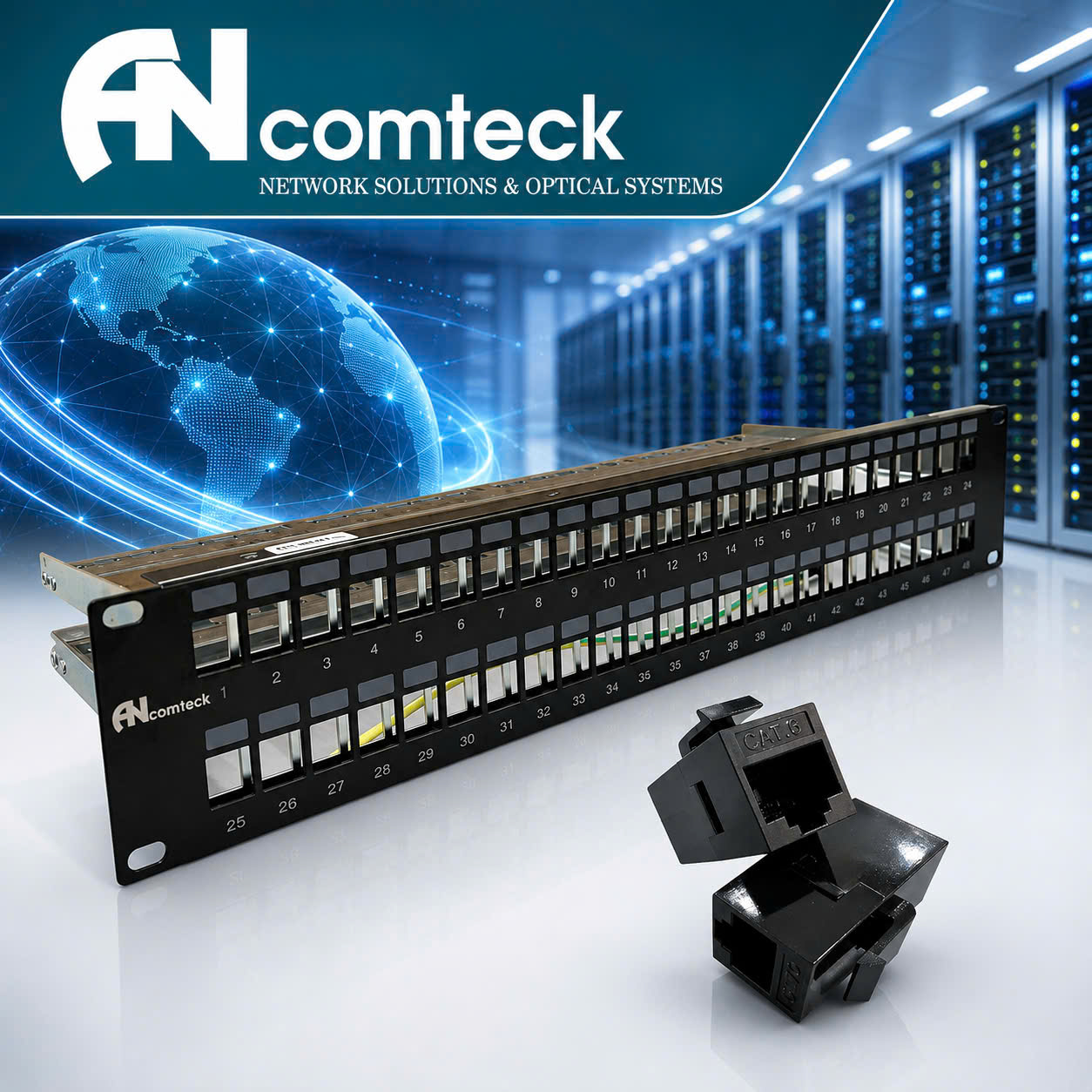 Thanh đấu nối mạng 48 cổng 2U Cat6 UTP mã ACT-48S2U, ACT-6U-88 chính hãng ANCOMTECK