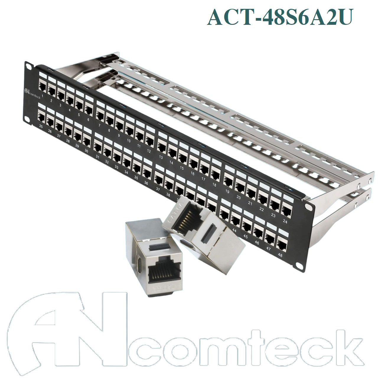 Thanh đấu nối mạng PATCH PANEL STP 48 cổng CAT6A  mã ACT-48S2U, ACT-6A-88 ANCOMTECK