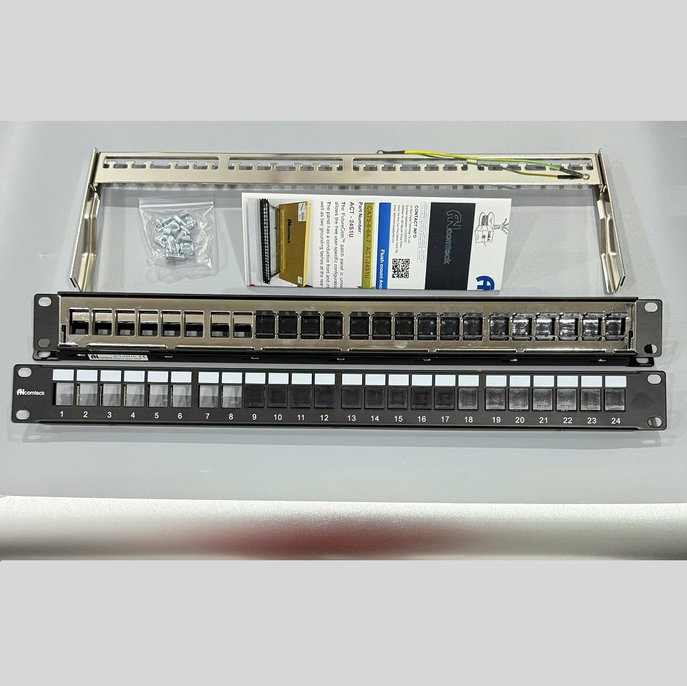 Thanh đấu nổi patch panel 8 cổng Cat5E UTP 1U 19inch hiệu Ancomteck